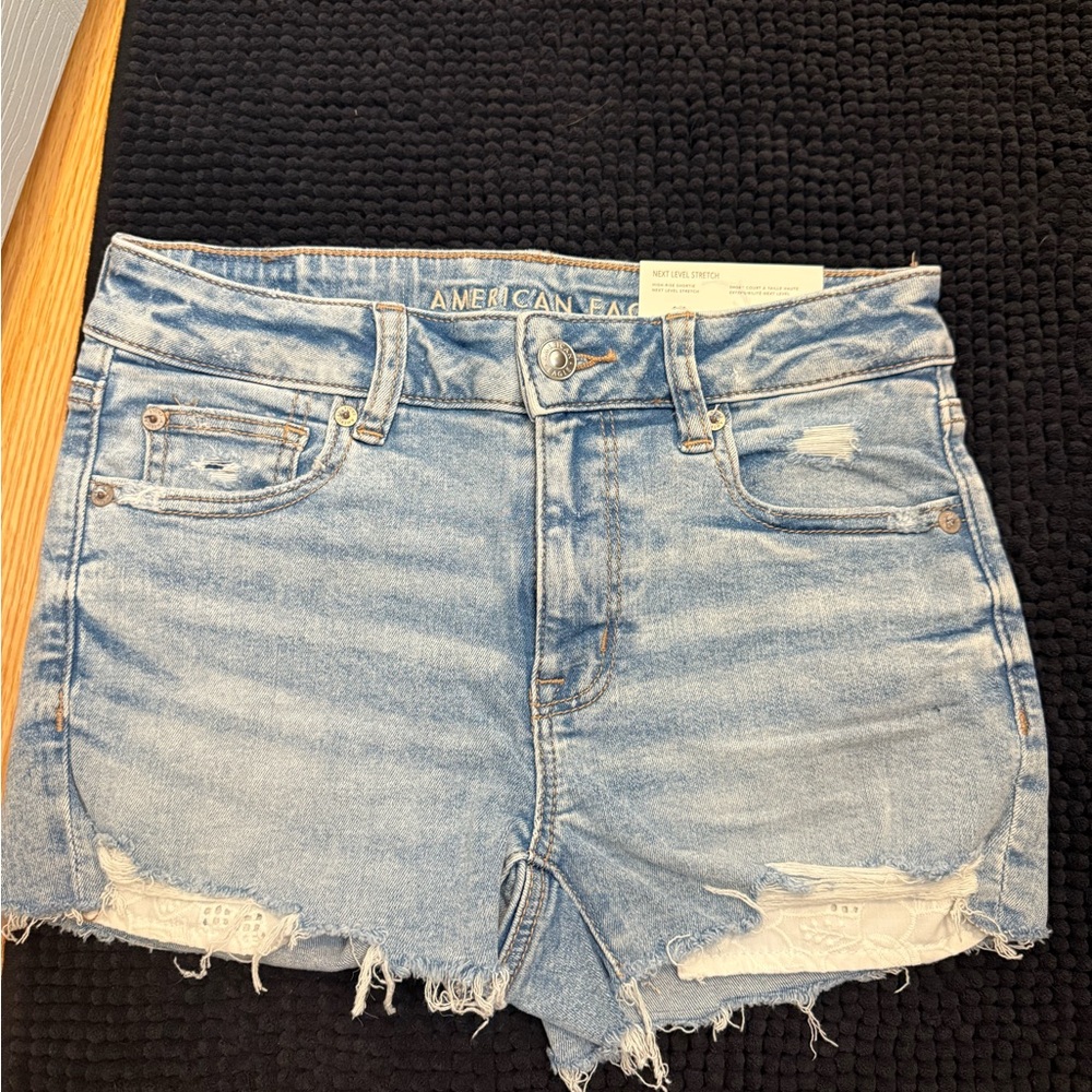 American Eagle Outfitters Blue Jean Shorts Distressed High-Waisted